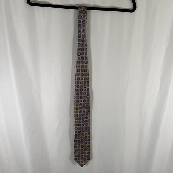 Robert Talbott Tie Men's 61" Yellow Blue Print 100% Silk 3" Wide - Picture 3 of 6